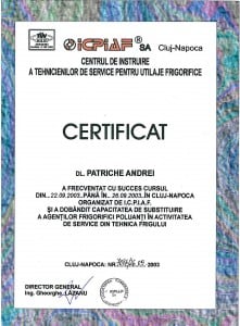 Certificat ICPIAF Agenti Frigorifici